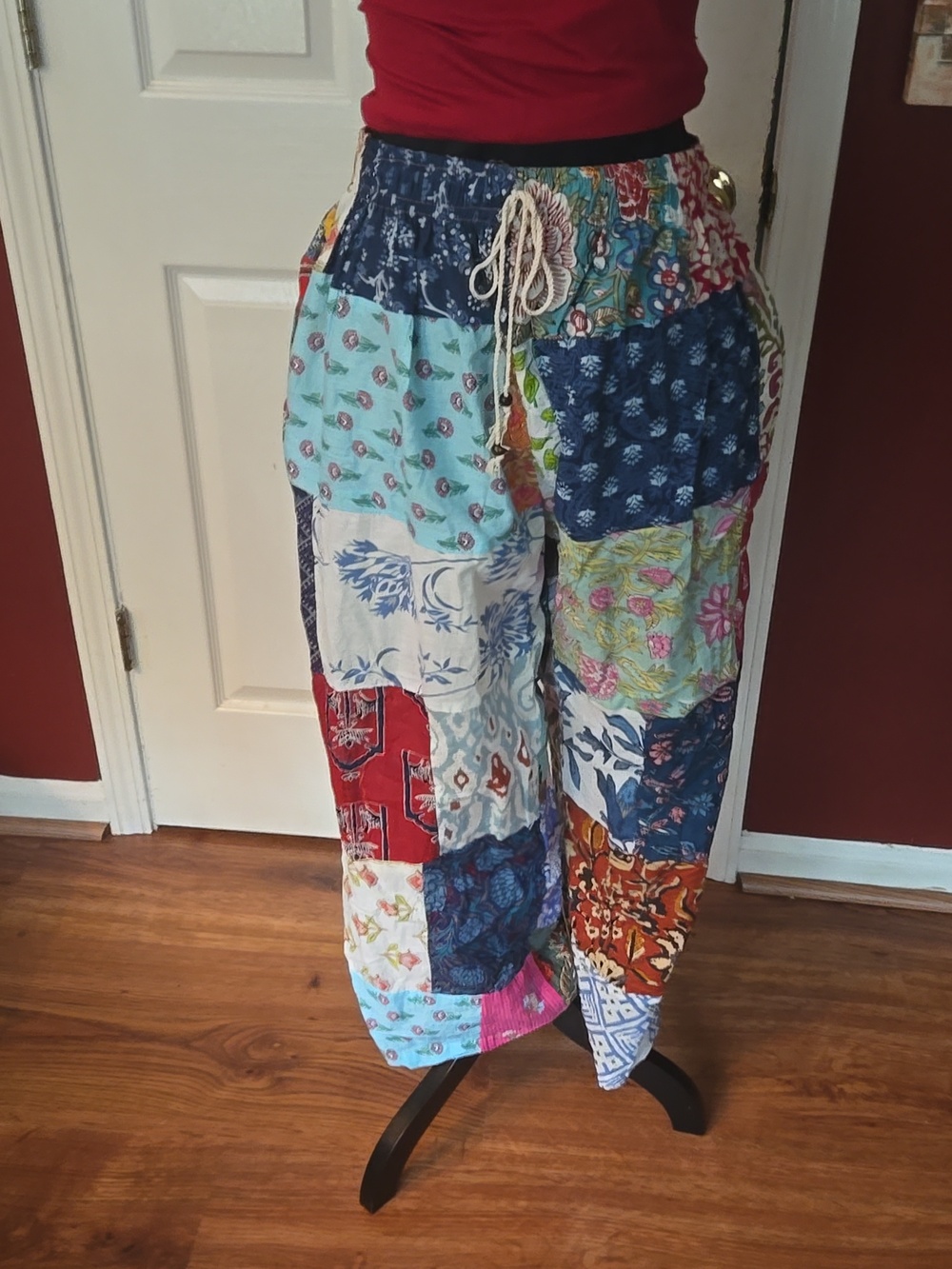 Boho Patchwork Wideleg Pants- Multi Color - Picture 4 of 4
